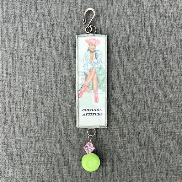 Cowgirl Attitude Hanging Decor with Pink and Green Accents Rose - Picture 1 of 7